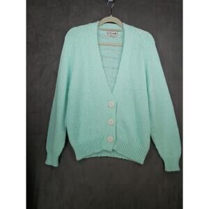 EVIAN LTD Sweater VTG Womens Medium Blue Chunky Cardigan Long Sleeve